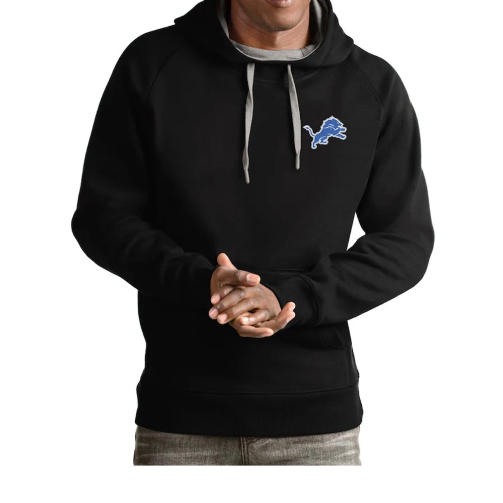 Antigua Black Detroit Lions Hoodie with Blue Logo